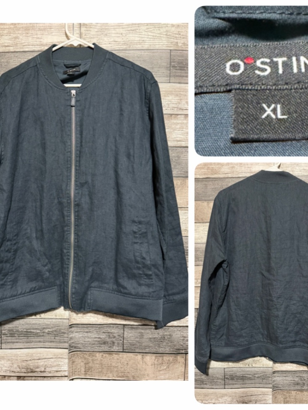 O’stin 100% Linen Bomber Jacket Men’s XL Full Zip READ